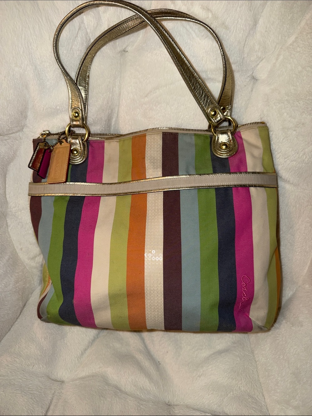 Coach Striped Multicolor Shoulder Bag with Gold Handles 2011 Tag No K1182-19021 - Picture 5 of 14